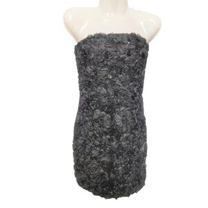 Black Strapless Mini Dress with Sequins and Floral Applique Size M Size L